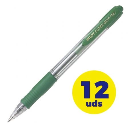 Pilot Super Grip Bolígrafos Retráctiles Verdes, 12 unidades